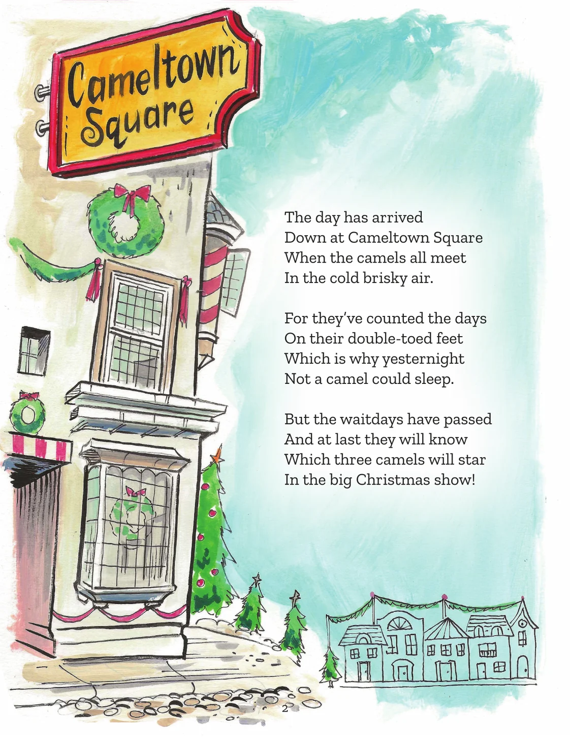 Interior page introducing Cameltown Square on the day of the Christmas show casting announcement